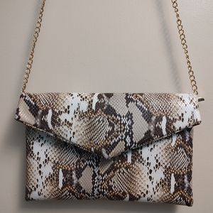 Faux Snake Skin Crossbody Purse with Gold Metal Chain Strap